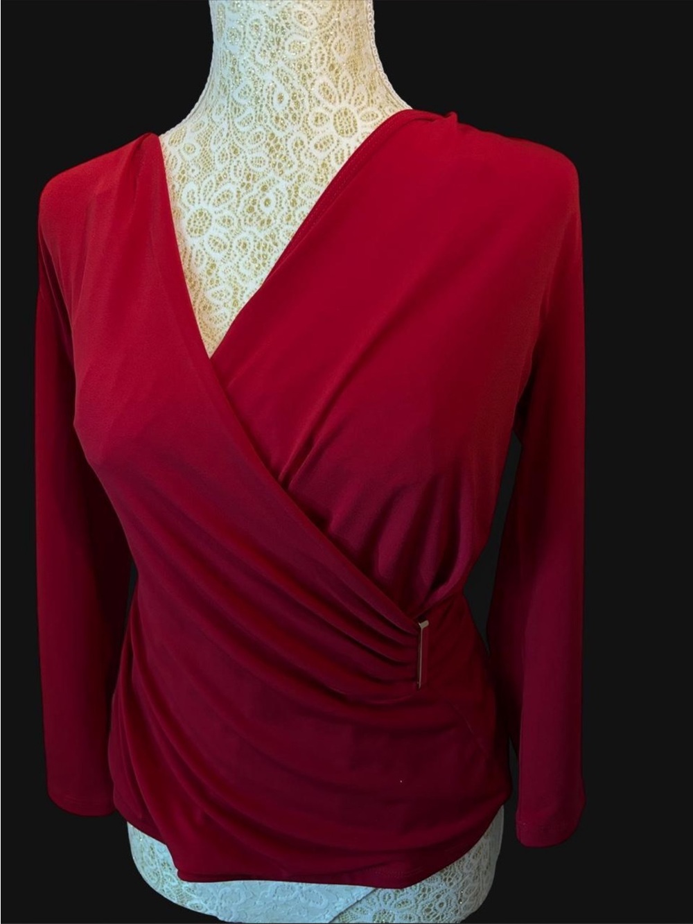 Charter Club Red Wrap-Front Long Sleeve Blouse